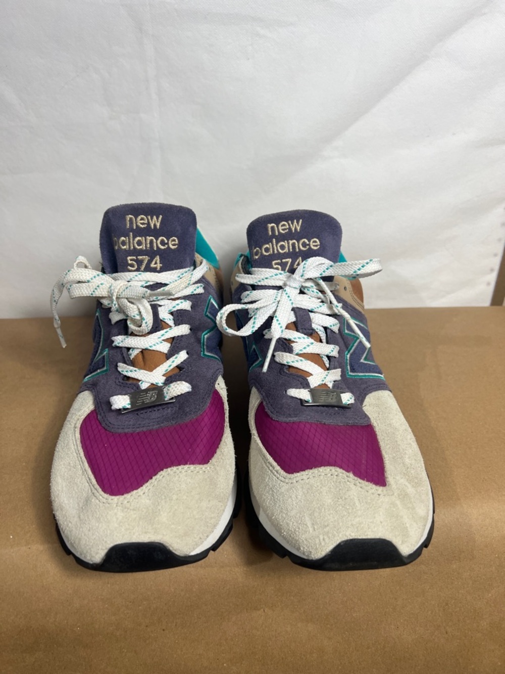 New Balance 574 Purple, Beige & Teal Suede Mesh Sneakers